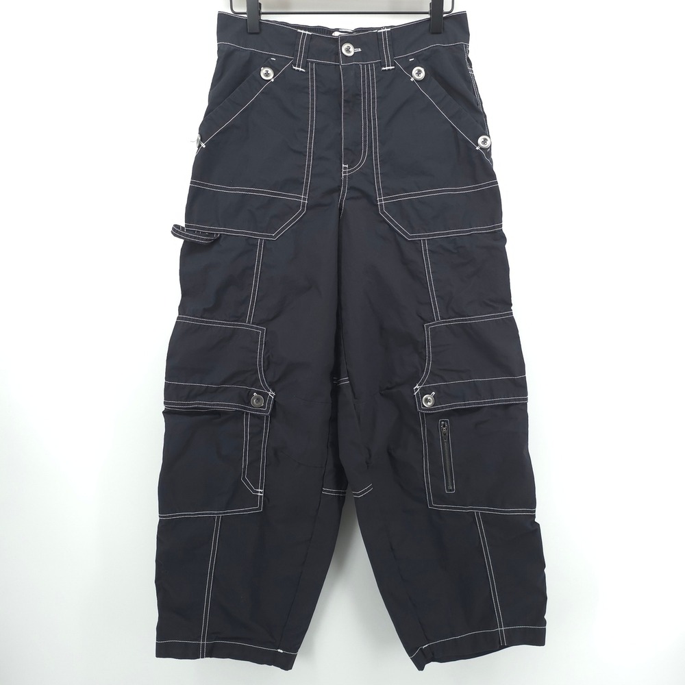 BDG Womens Cargo Pants Size 0 Black Contrast Stitch Utility Wide Leg Barrel